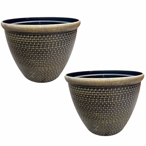 Gr8 Garden Cromarty Round Plastic Plant Pot Planter, Gold, Pack of 2, Diameter: 36 cm – 1