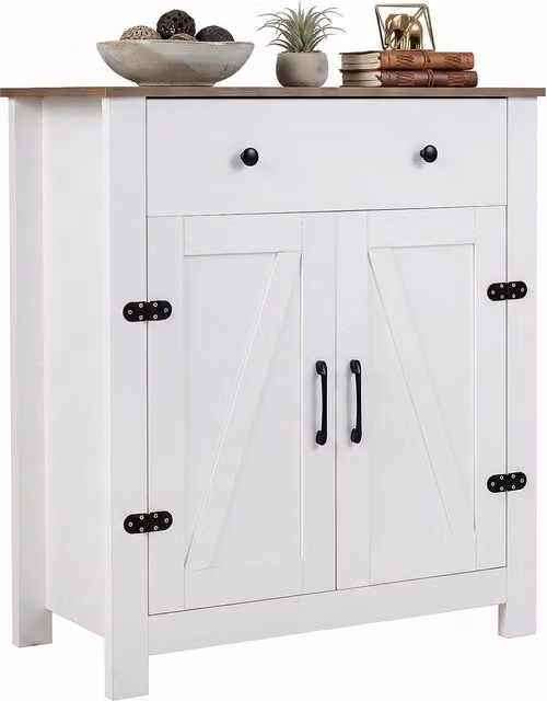 COSTWAY Rustic Farmhouse Buffet Cabinet in Brown and White, Width: 80 cm