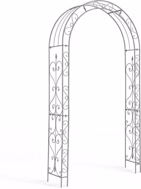 SPETLEK Metal Garden Arch Trellis Support for Climbing Plants in Silver, H 240 cm x W 130 cm x D 34 cm