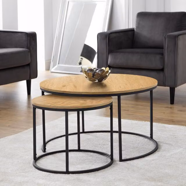 Julian Bowen Bellini Round Nest of 2 Coffee Tables in Oak Effect Brown – 1