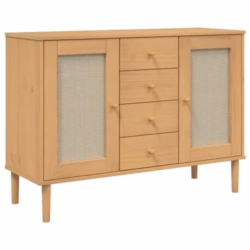 vidaXL SENJA Sideboard in Brown Solid Pine Wood with Rattan Look, W/D/H: 112 x 40 x 80 cm