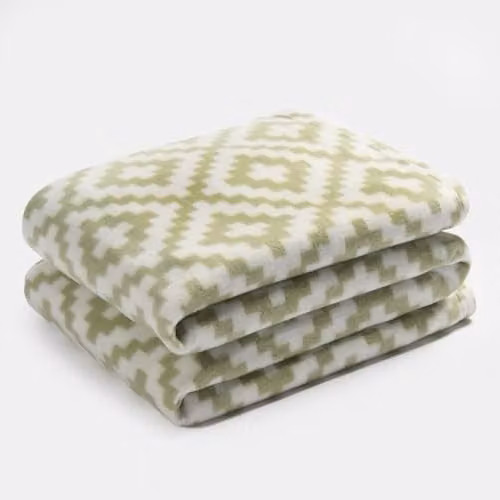 OHS Geometric Tile Fleece Throw Blanket in Green and Grey, W/D/H: 120 x 150 cm – 1