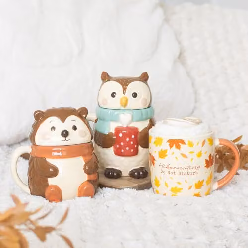 Something Different Wholesale Hazel Hedgehog Ceramic Lidded Mug in Brown – 3