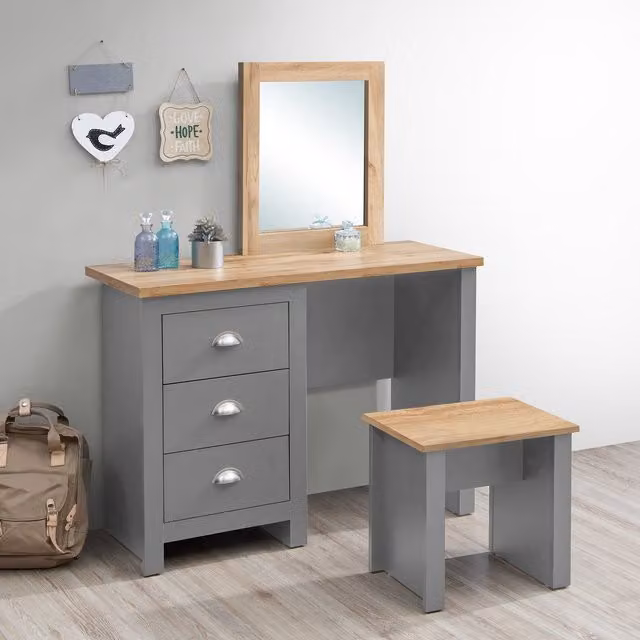Timber Art Design UK Lisbon 3 Drawer Modern Dressing Table in Light Grey Oak Wood