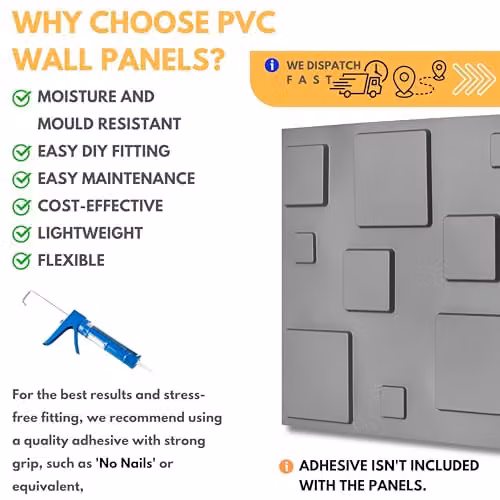 Novecrafto 3D Blocks Design PVC Wall Panels in Silver and Grey, 6 Sheets, W/D/H: 50 x 50 x 50 cm – 5