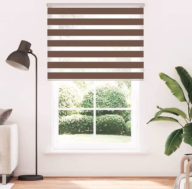 Berkfield Home Brown Zebra Day and Night Blind, W: 150 cm, H: 200 cm, Polyester Fabric