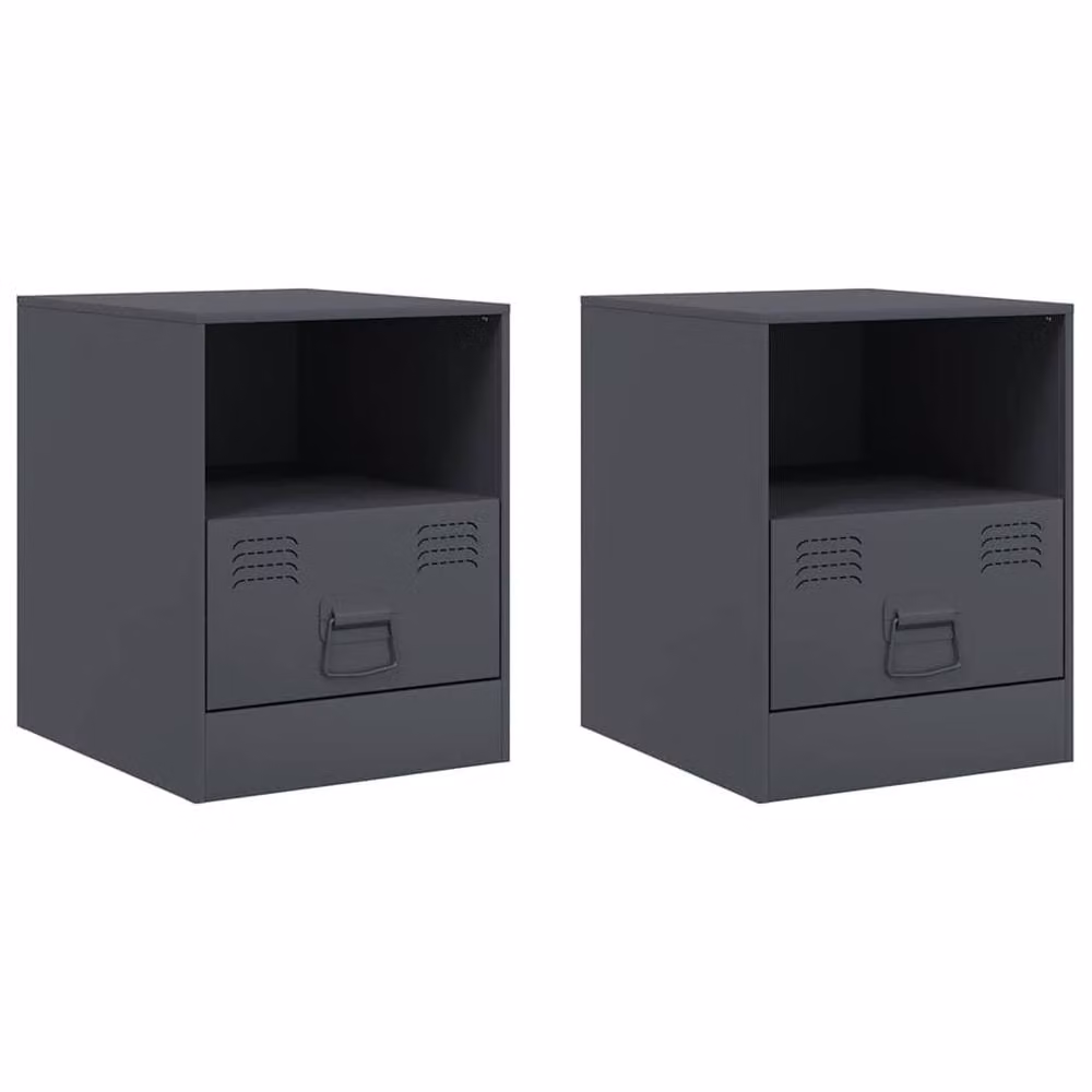 Berkfield Home Stylish Bedside Cabinets, 2 Piece Set, Anthracite Grey Metal, W/D/H: 34.5 x 39 x 44 cm – 2