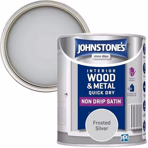 Johnstone's Quick Drying Satin Paint for Metal and Wood in Silver, 0.75 l