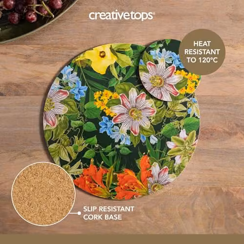 Creative Tops Set of 4 Tropical Floral Round Placemats, Multicolour, Diameter: 29 cm – 4