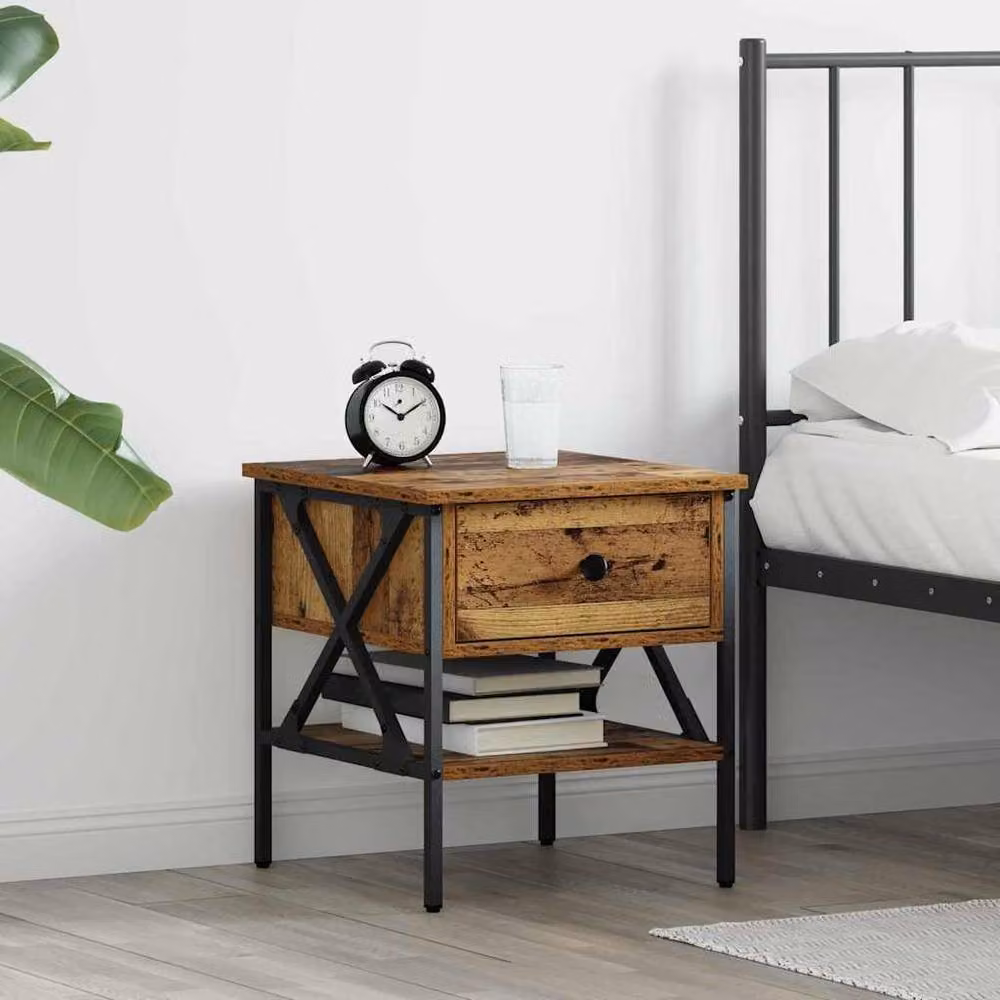 Berkfield Home Bedside Table in Brown Old Wood, W/D/H: 40 x 42 x 45 cm – 2