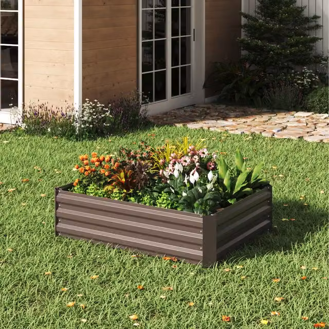 Livingandhome Brown Metal Corten Raised Garden Bed for Herbs and Vegetables