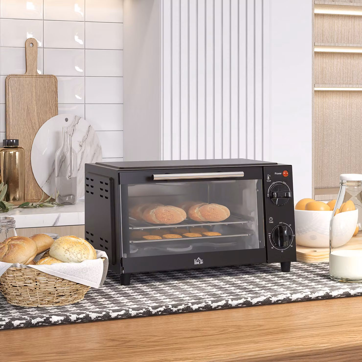 HOMCOM 9L Compact Convection Mini Electric Oven with Timer and Adjustable Heat, Black – 2