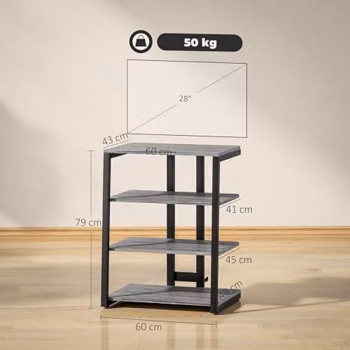 HOMCOM 4-Tier HiFi Media Storage Shelf and Record Player Stand in Matt Grey, W/D/H: 60.5 x 60 x 79 cm – 3