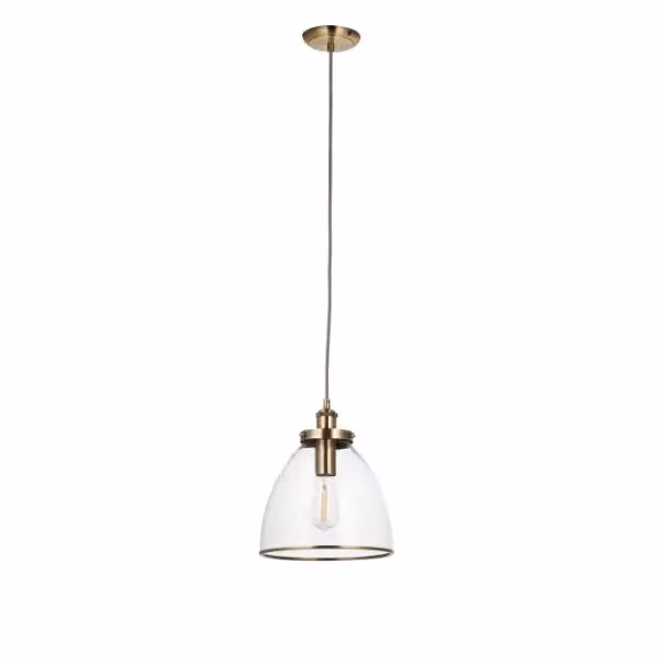 Pagazzi Brunswick Industrial Ceiling Pendant Light in Antique Brass and Clear Glass – 2