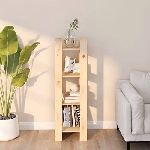 vidaXL Solid Pine Wood Book Cabinet and Room Divider in Rustic Finish, W/D/H: 125 x 41 x 10.08 cm – 2