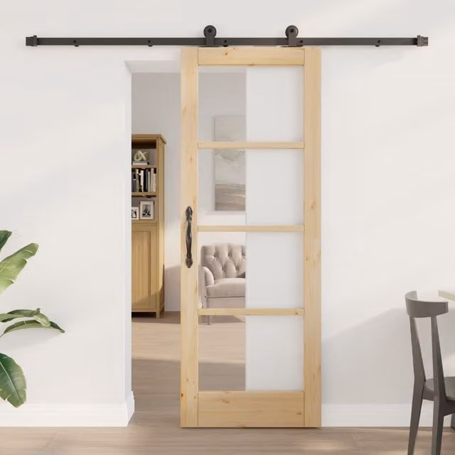 Berkfield Home Orkdal Minimalist Veneered Sliding Door with Hardware Set in Beige, W: 73.5 cm, H: 198.5 cm