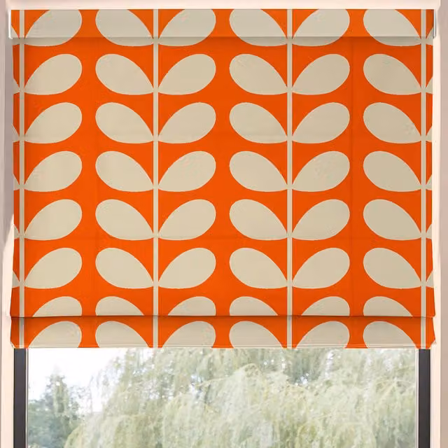 Orla Kiely Made to Measure Roman Blind Jumbo Solid Stem Blackout Tomato Red and Orange