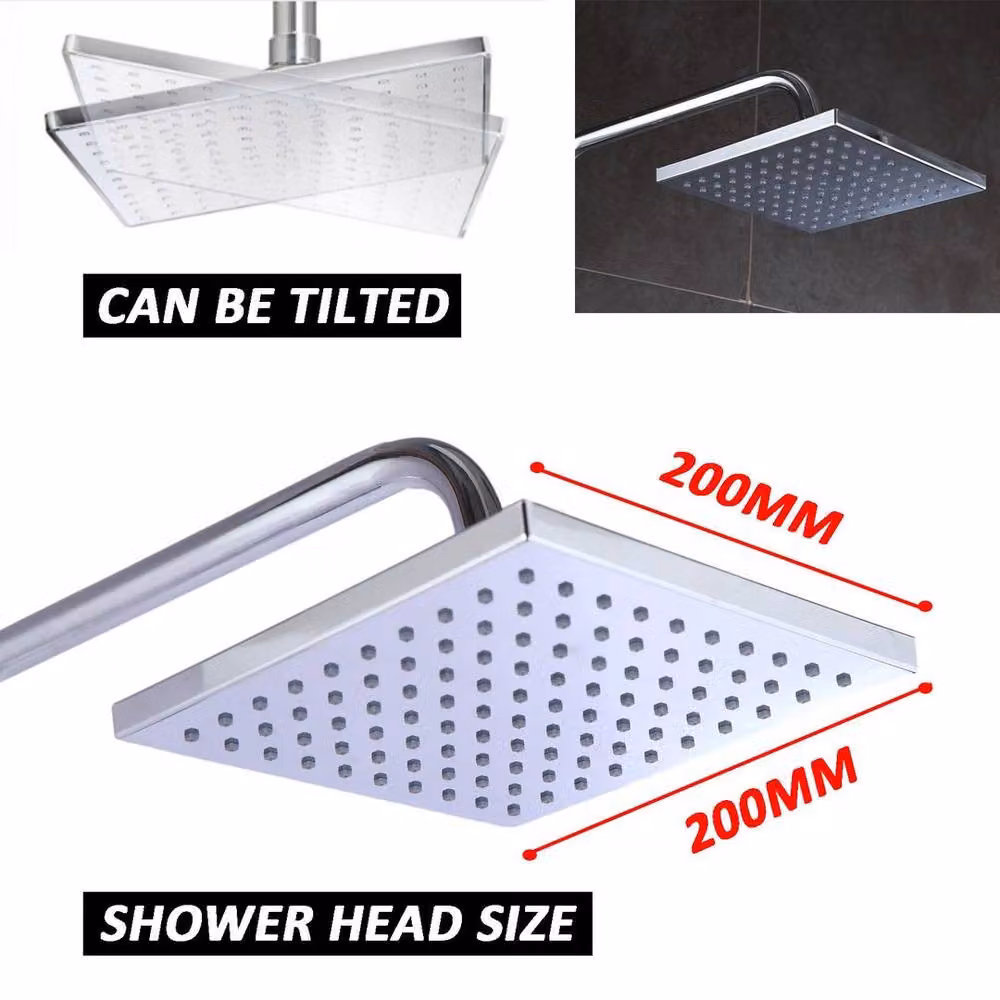 PAWNORA Square Chrome Shower Mixer Set with Swivel Spout in Silver – 3