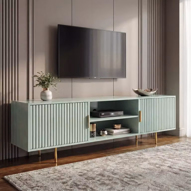 DHS Flutrina Modern Lacquered TV Unit Cabinet in Green, W/D/H: 180 x 40 x 55 cm