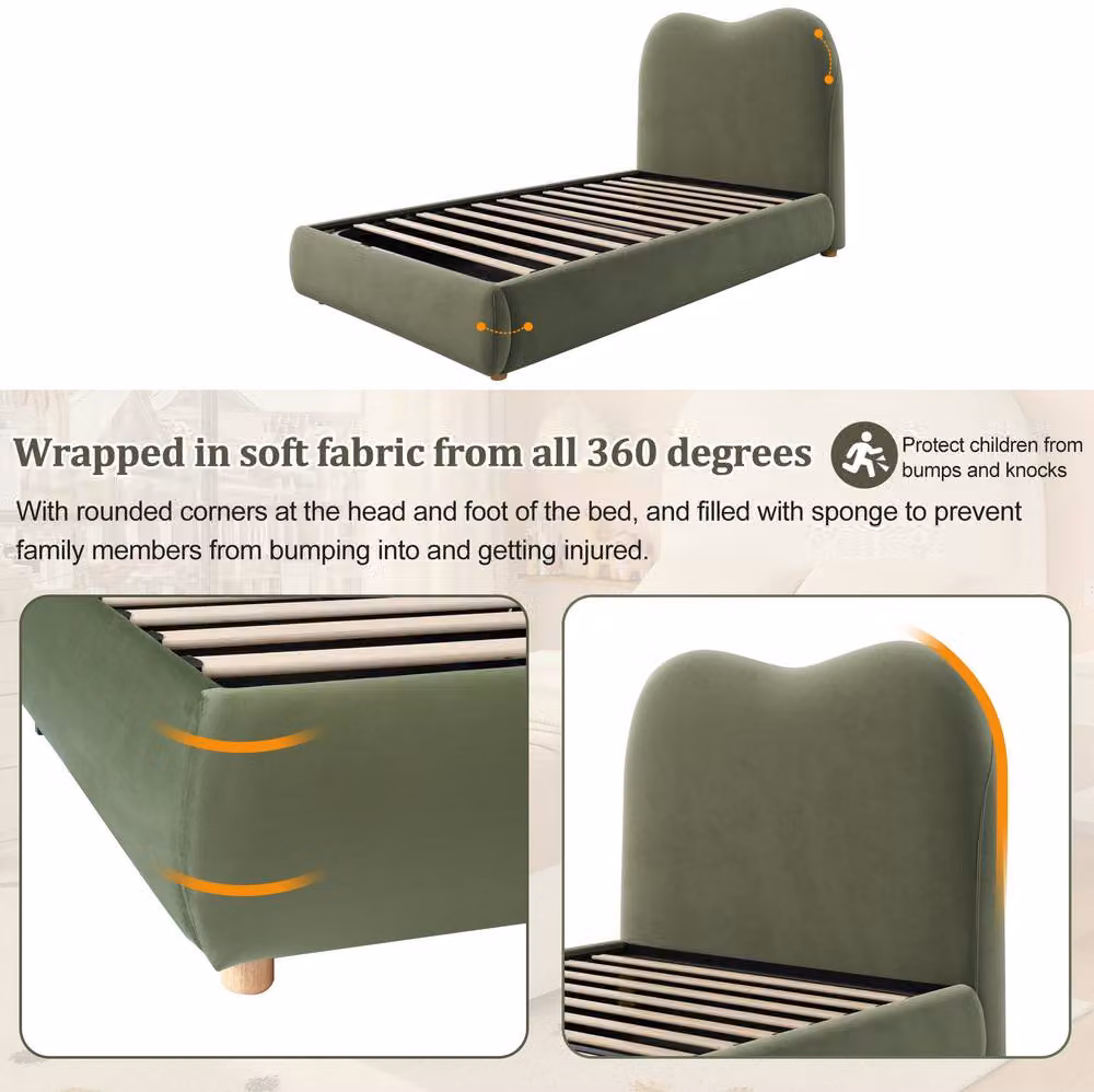 STILVORA Single Upholstered Velvet Bed with Lift Up Storage in Green, W/D/H: 90 x 190 x 91.44 cm – 3