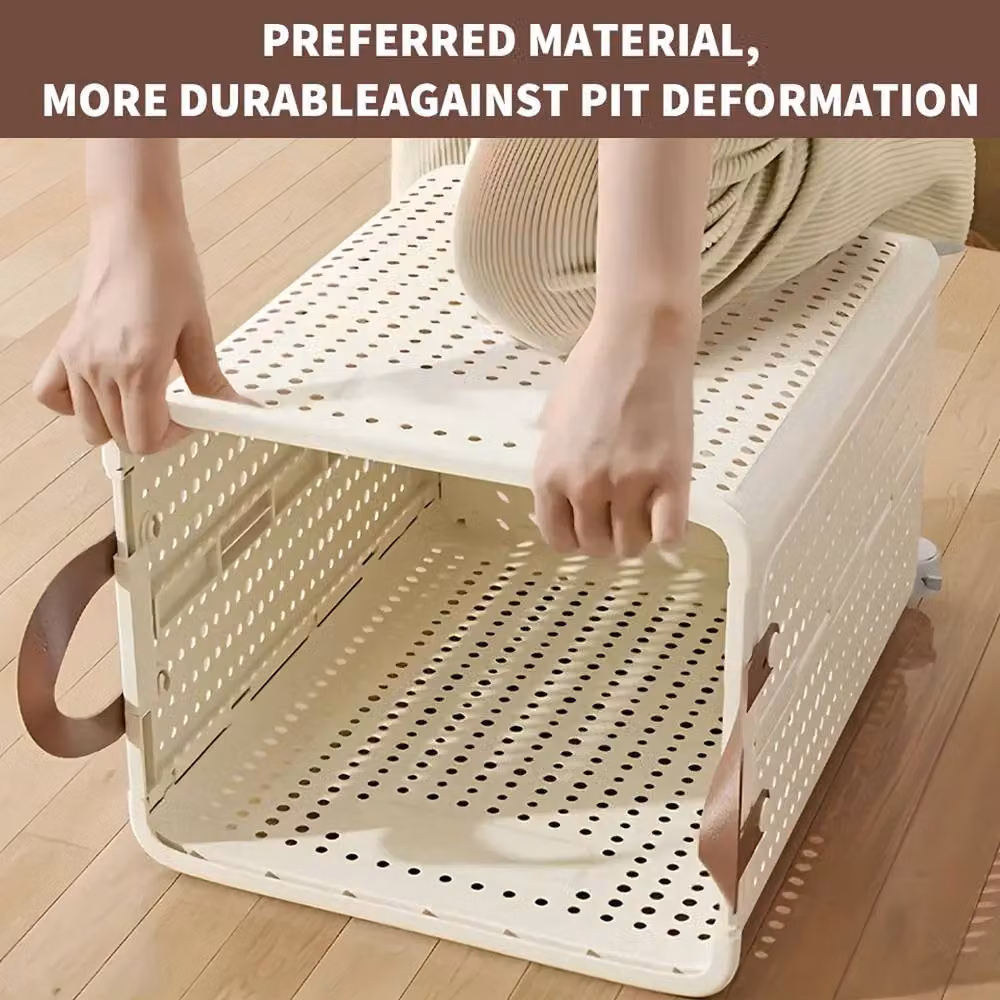 EONLION Large Capacity Folding Laundry Basket in Beige, W/D/H: 37.5 x 36 x 55 cm – 3