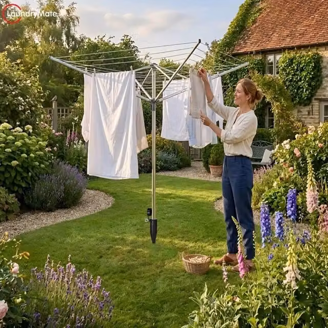SPETLEK Ground Spike Rotary Washing Line with Screw Base, Black, 0.6m2 – 1