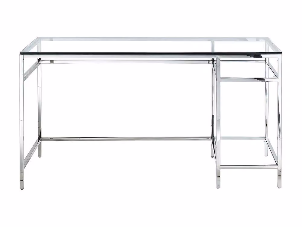 Vente-unique TIZIO 2-Shelf Writing Desk with Transparent Tempered Glass and Silver Steel Frame, W/D/H: 140 x 60 x 75 cm – 2