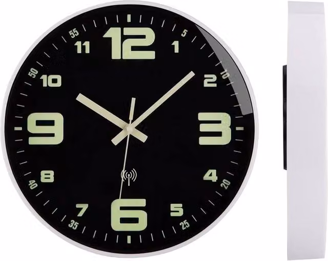 FLAVORA White Silent Glow in the Dark Luminous Round Analog Wall Clock, Diameter: 30 cm