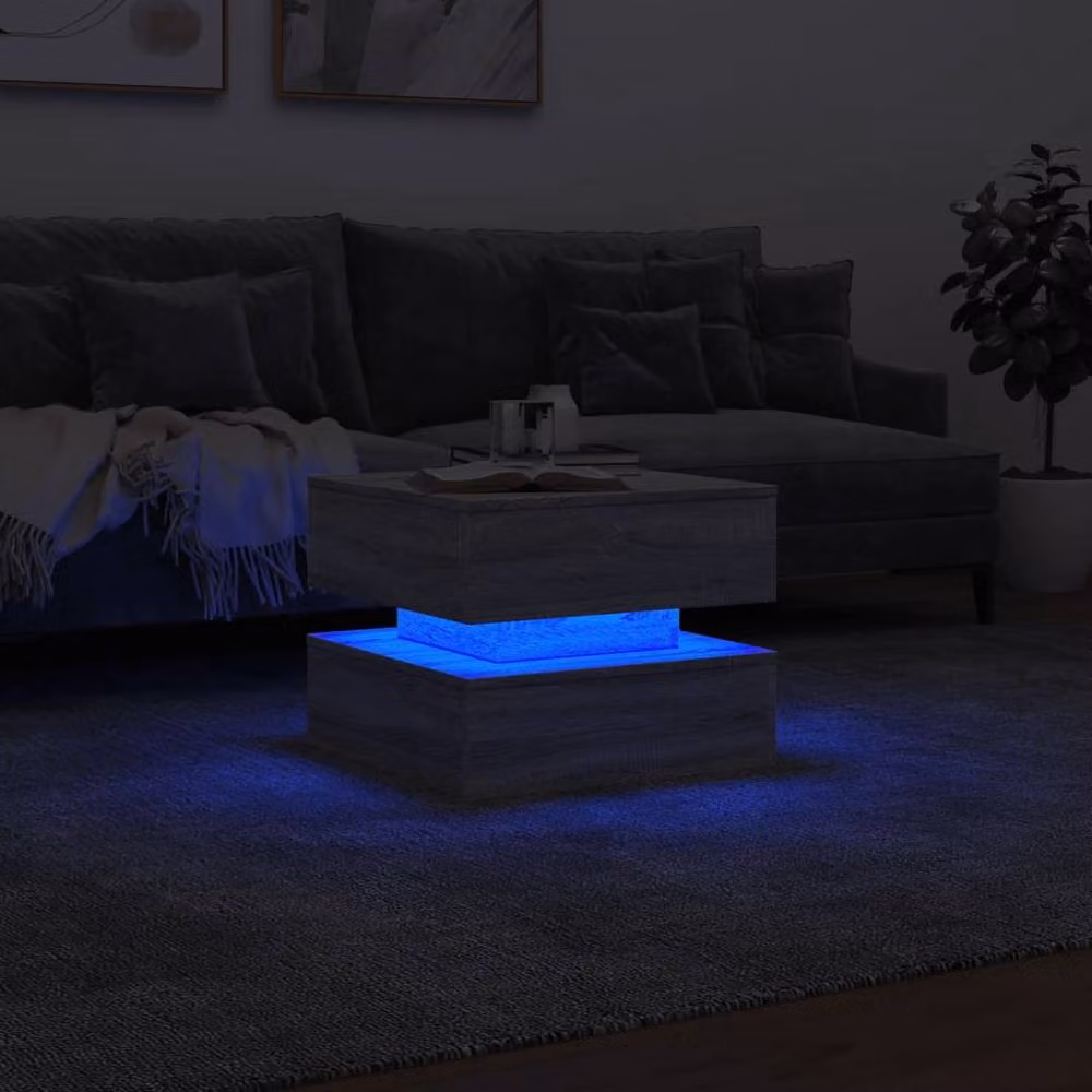 Berkfield Home Modern Square Coffee Table with LED Lights in Grey Sonoma, W/D/H: 50 x 50 x 40 cm – 5