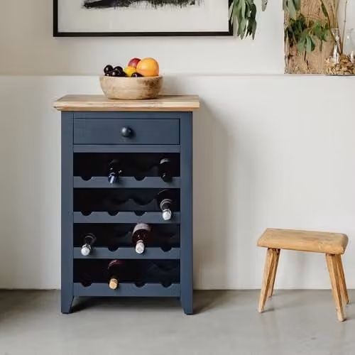 Statement Furniture Florence Wine Rack Side Table with Storage Drawer in Blue