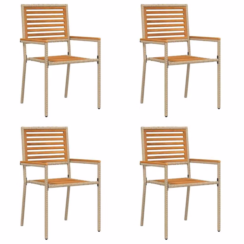 Berkfield Home Set of 4 Modern Polyrattan Outdoor Chairs with Armrests in Beige, W/D/H: 54 x 56 x 90 cm