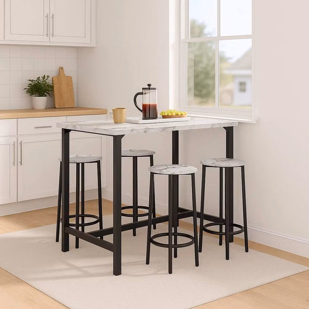 PAWNORA 5 Piece Bar Table and Stools Set with White Marble Top – 2