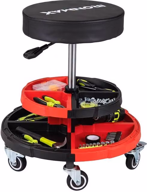 Gymax Rolling Mechanic Stool with Cushioned Seat in Red – 1