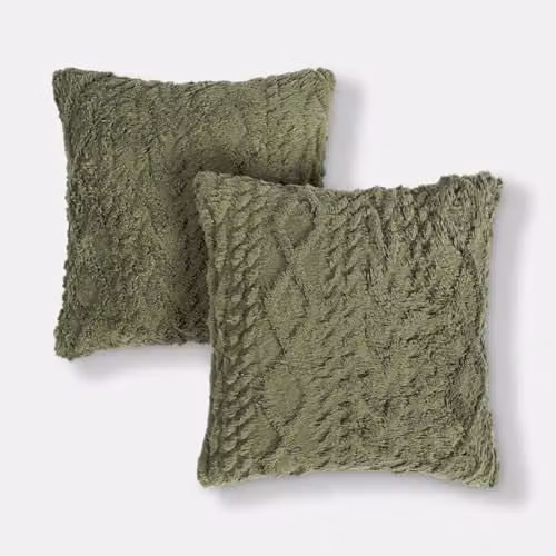 OHS 2 Pack Cable Knit Square Cushion Covers in Green, 45 x 45 cm