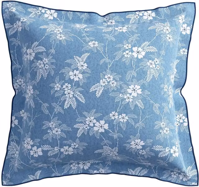 Bedeck of Belfast Zayda Reversible Floral Cotton Percale Square Oxford Pillowcases, Blue