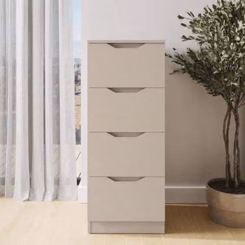FWStyle Luno Putty 4 Drawer Tallboy Chest of Drawers in Beige and Green, W/D/H: 40 x 40 x 99 cm – 2