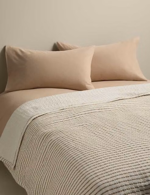 M&S Cotton Rich Striped Matelasse Quilted Bedspread in Beige