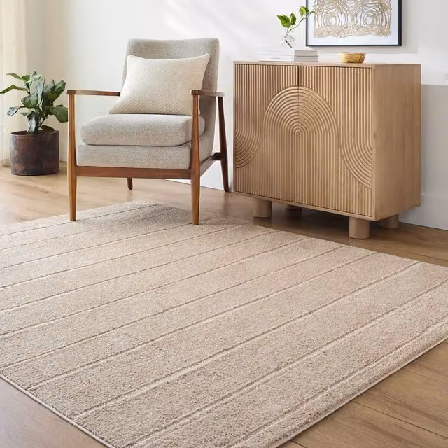 Livabliss Cascade Ivory Brown Modern High Pile Living and Dining Rug, W: 200 cm, D: 275 cm
