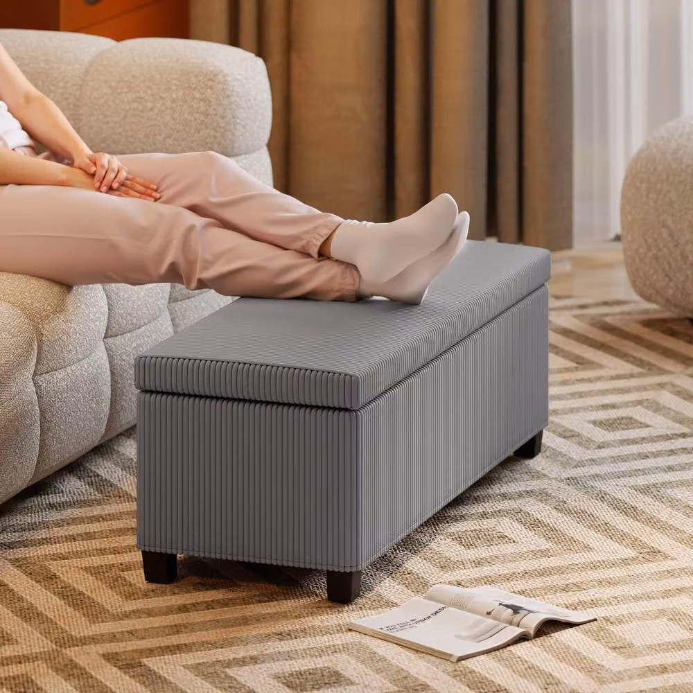 Wyld Haus Bami Rimi Large Grey Corduroy Rectangular Storage Ottoman – 6