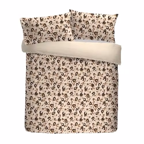 Fusion Leopard Print Reversible Duvet Cover and Pillowcase Set, Natural Beige Flannel Fleece Bedding, W/D/H: 230 x 230 x 220 cm – 2