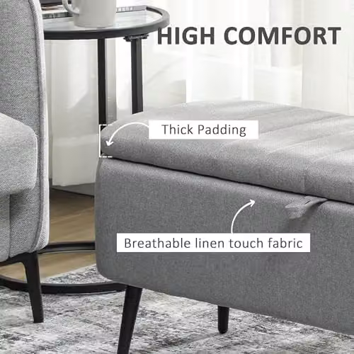 HOMCOM Grey Fabric Storage Ottoman Bench with Padded Top and Metal Legs, W/D/H: 102 x 44 x 40 cm – 5