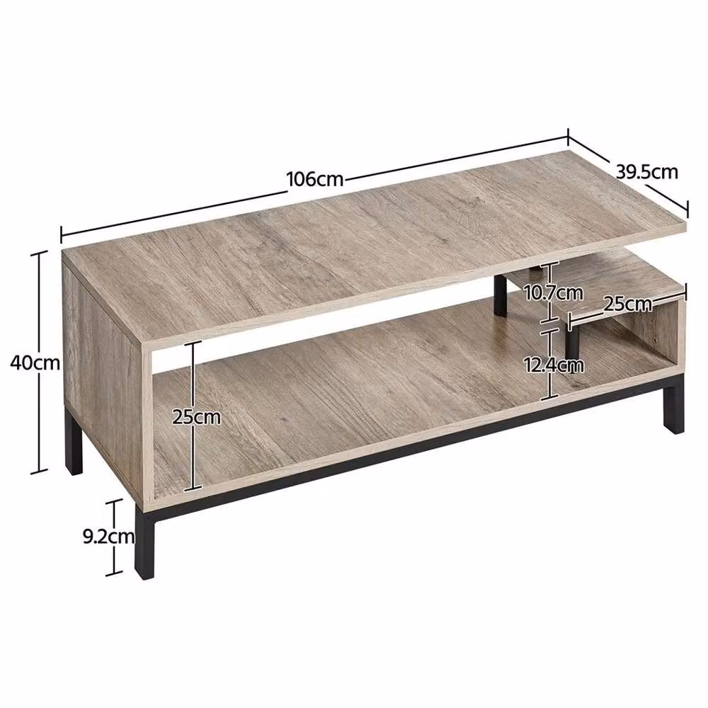 KORVIXA Grey Rustic Wood and Metal TV Stand Cabinet with Shelf, Width: 100 cm – 2