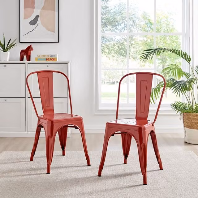 FurnitureboxUK Colton Stackable Industrial Metal Kitchen Dining Chair in Red