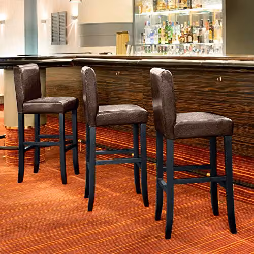 tectake Set of 2 Dover Bar Stools in Brown with Synthetic Leather and Glossy Wood Legs – 2