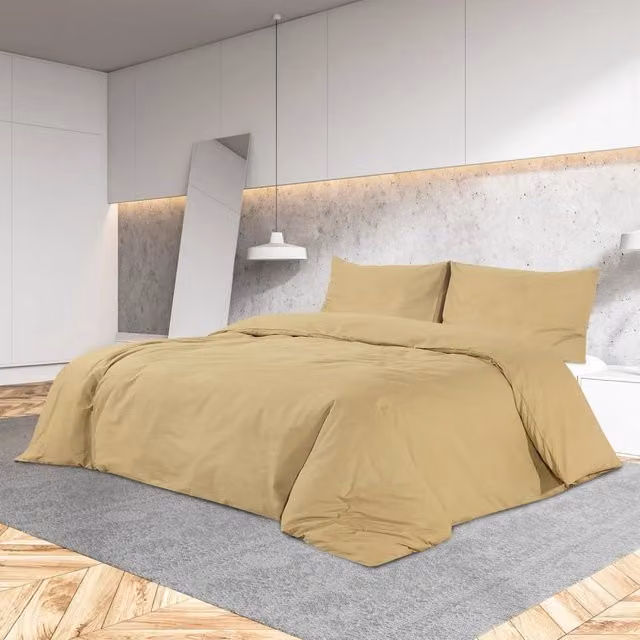 Berkfield Home Cotton Duvet Cover and Pillowcase Set in Taupe/Beige, W/D/H: 135 x 200 cm – 1