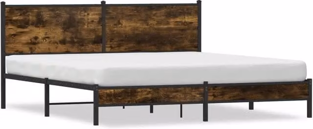 Berkfield Home Metal Bed Frame in Smoked Oak Brown, W/D/H: 180 x 200 cm Super King