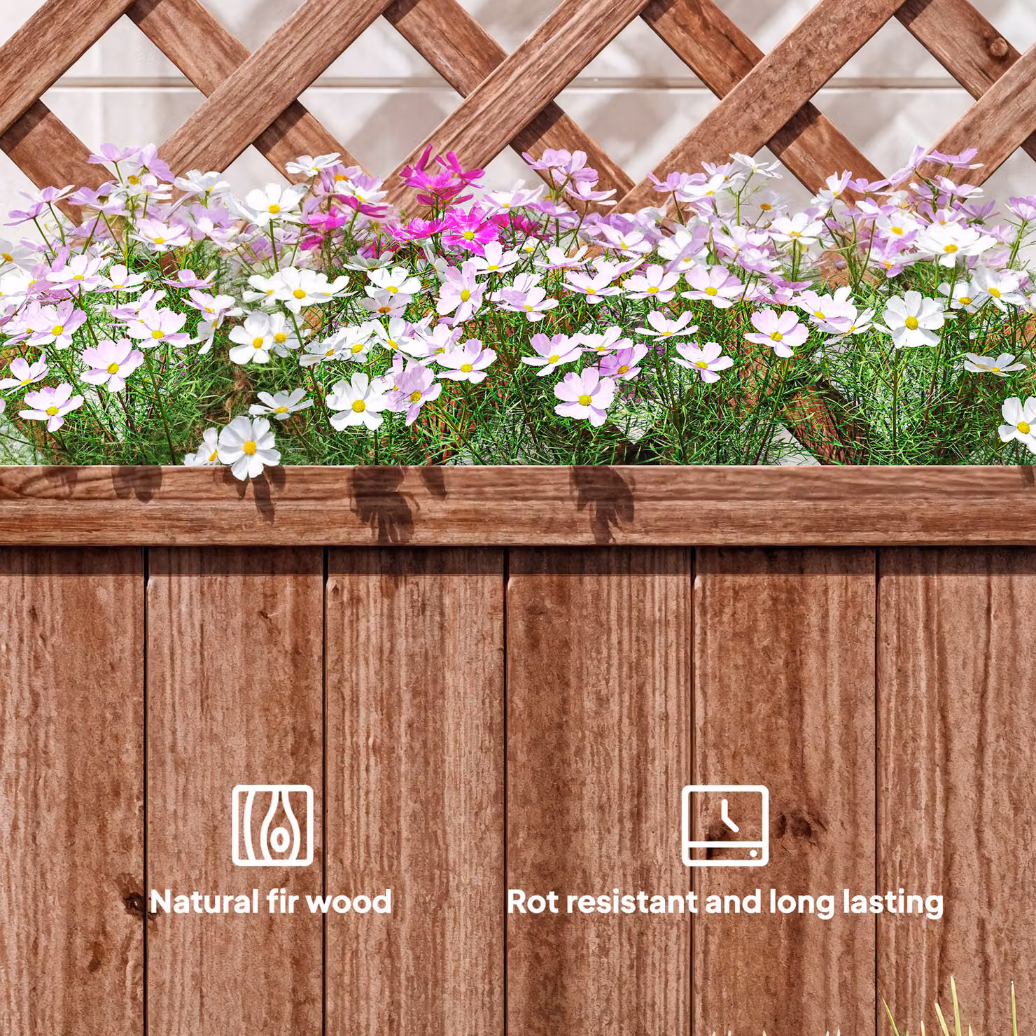 Outsunny Brown Wooden Pine Trough Planter with Trellis for Climbing Plants and Flowers, W: 149.5 cm, D: 31.5 cm, H: 72.5 cm – 6