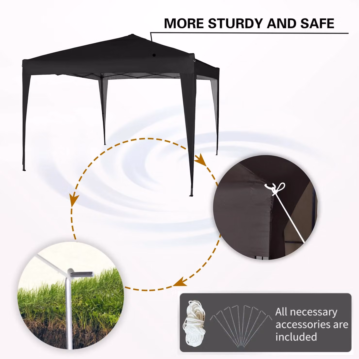 MCC Direct Pop Up Garden Party Tent Gazebo Marquee Canopy, Black and Silver, W: 300 cm, D: 300 cm, H: 255.5 cm – 3