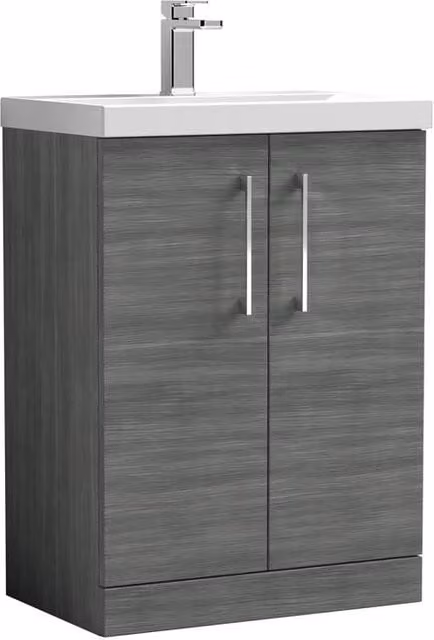 Balterley Contemporary Floor Standing Bathroom Vanity Unit with Mid-Edge Ceramic Basin, Anthracite Woodgrain Grey, W/D/H: 61 x 39 x 84 cm