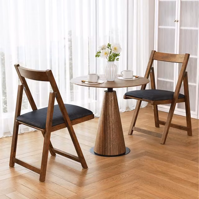 Costway Set of 2 Grey Fabric Foldable Dining Chairs with Rubberwood Upholstered Frames